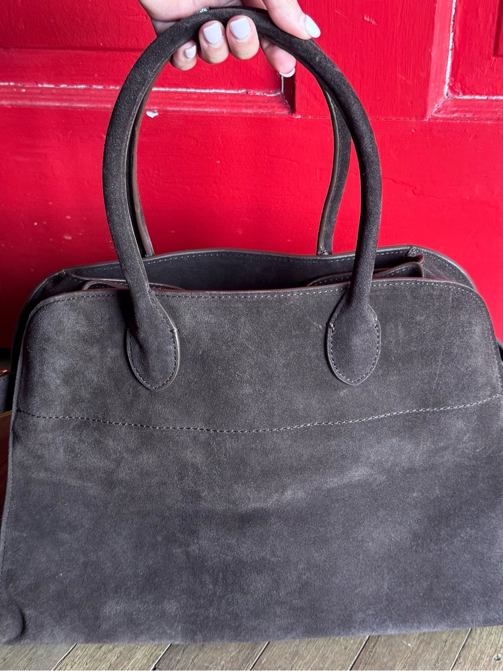 Suede Top-Handle Satchel - Dark Brown